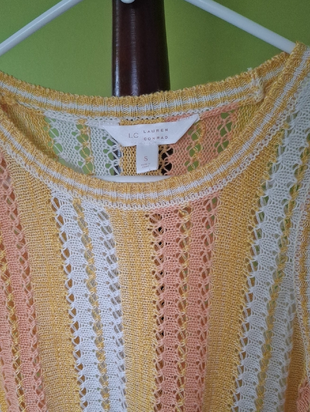 LC Lauren Conrad Crochet Stripe Top - Yellow, Peach, White